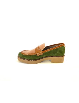 MOCASSINS 1516 CUIR VELOURS VERT