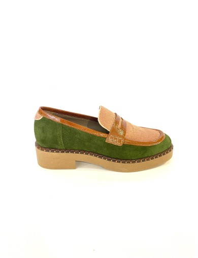 MOCASSINS 1516 CUIR VELOURS VERT