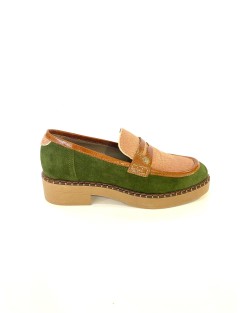 MOCASSINS 1516 CUIR VELOURS VERT