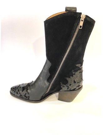 BOOTS LITTLE LA SUITE 23 538 CUIR LISSE NOIR