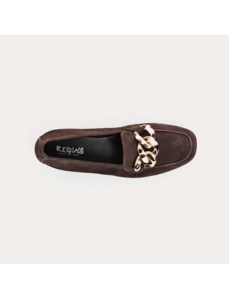 MOCASSINS REQINS HANISSA CUIR VELOURS MARRON