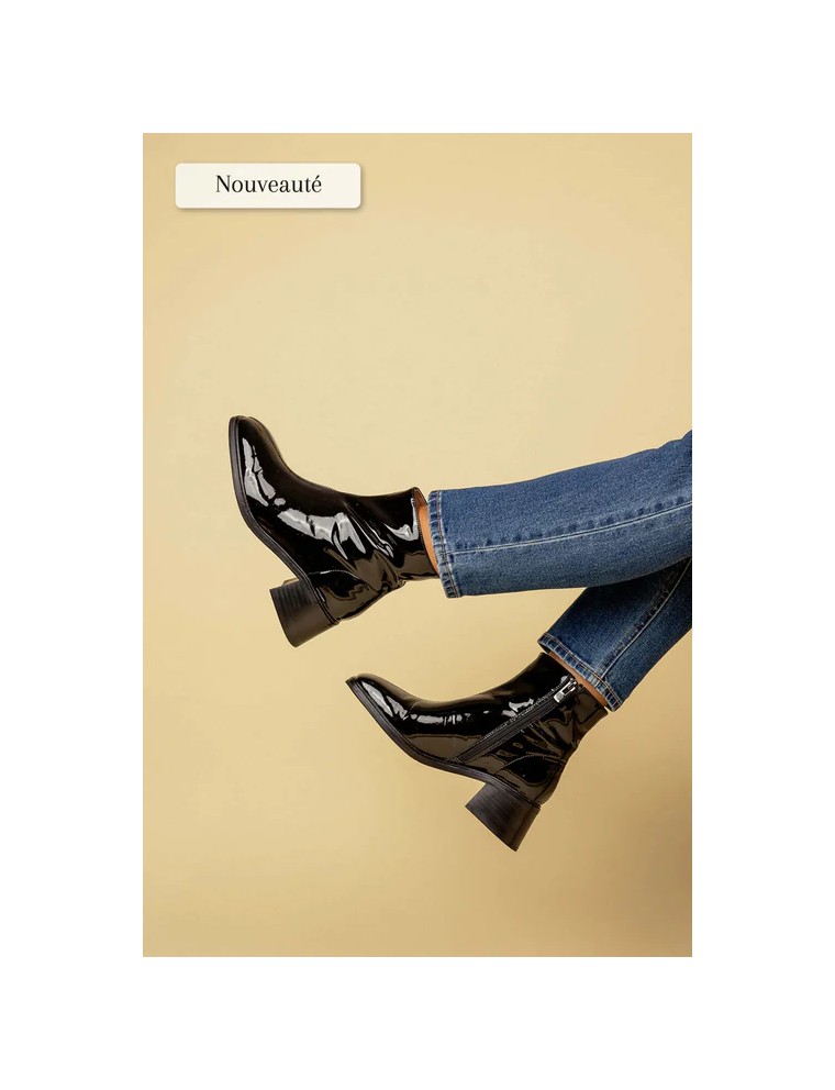 BOOTS EMILIE KARSTON PARIS CUIR VERNIS NOIR