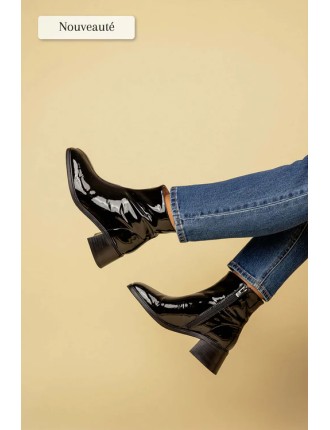 BOOTS EMILIE KARSTON PARIS CUIR VERNIS NOIR