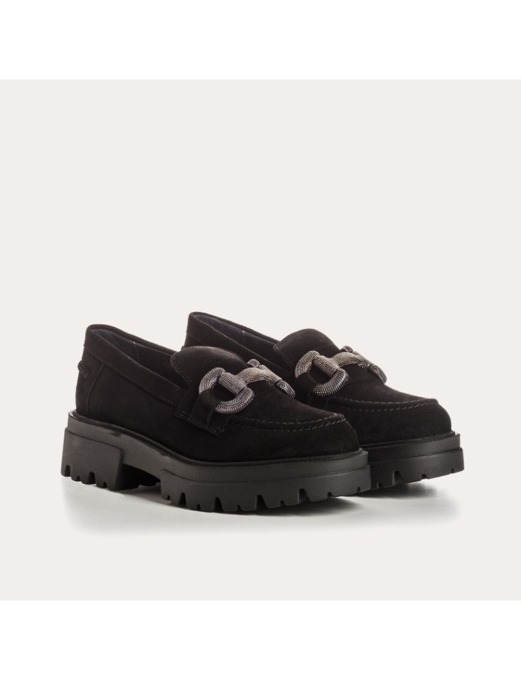 MOCASSINS REQINS ABRIL CUIR VELOURS NOIR