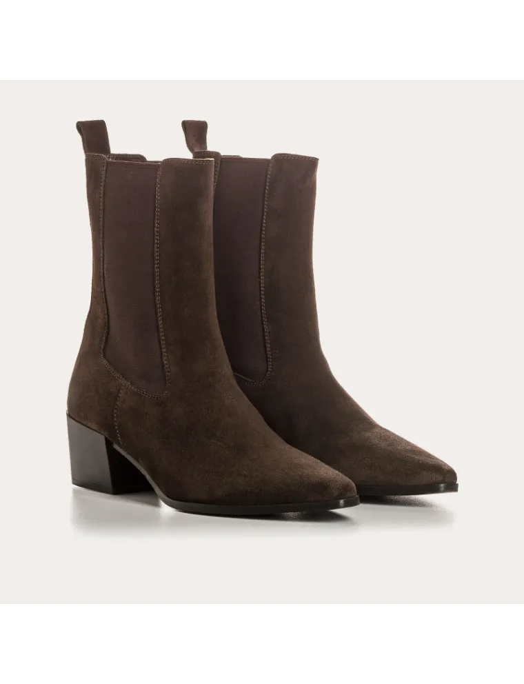 BOOTS LAUSANNE REQINS CUIR VELOURS MARRON