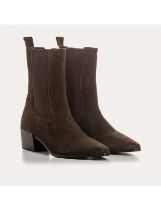 BOOTS LAUSANNE REQINS CUIR VELOURS MARRON