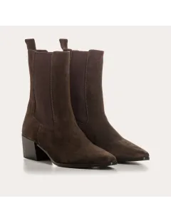 BOOTS LAUSANNE REQINS CUIR VELOURS MARRON