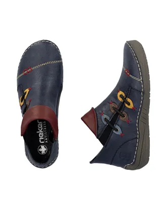 BASKETS RIEKER 72581-14 IMITATION CUIR LISSE BLEU